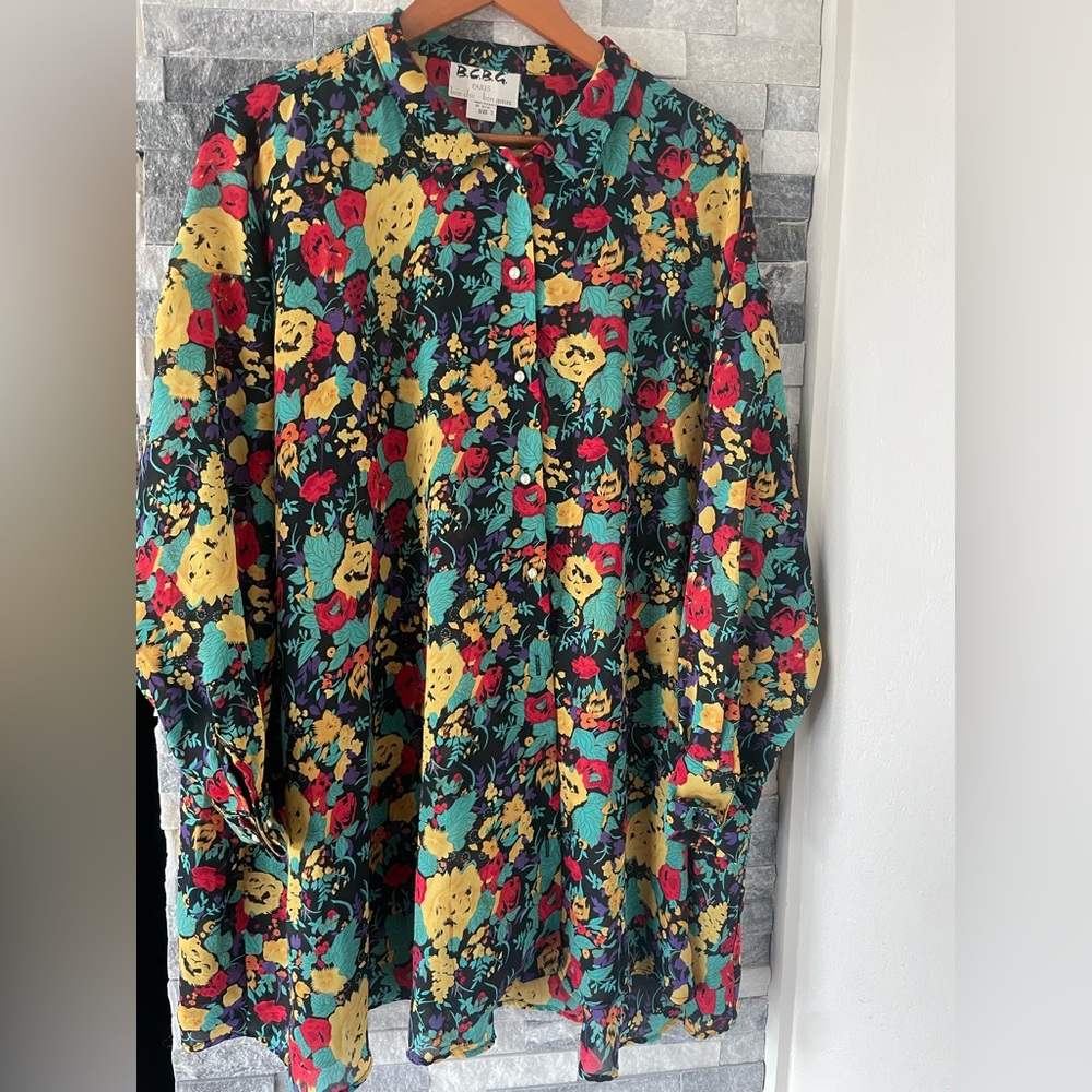 Women's BCBG Paris Flowy Oversized Tunic Dress-Floral-Size Small